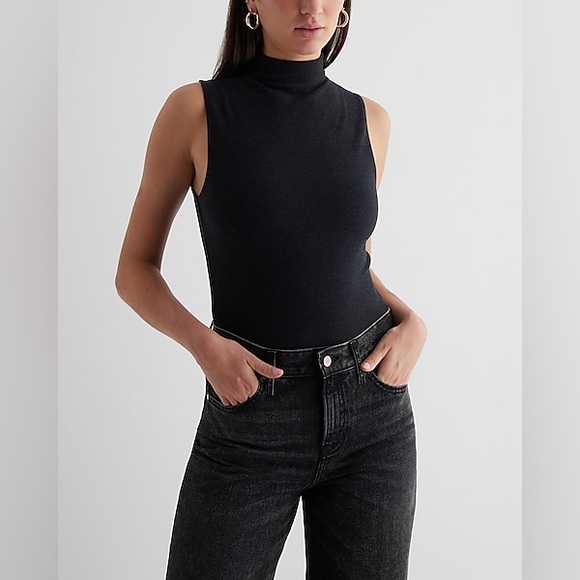 Express Tops - Express Black Asymmetrical Sleeveless Bodysuit
